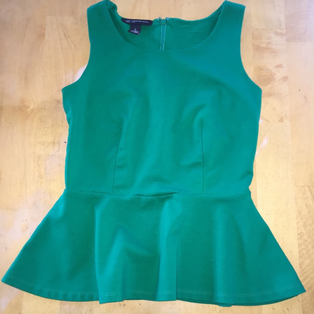 INC GREEN PEPLUM TOP PETITE